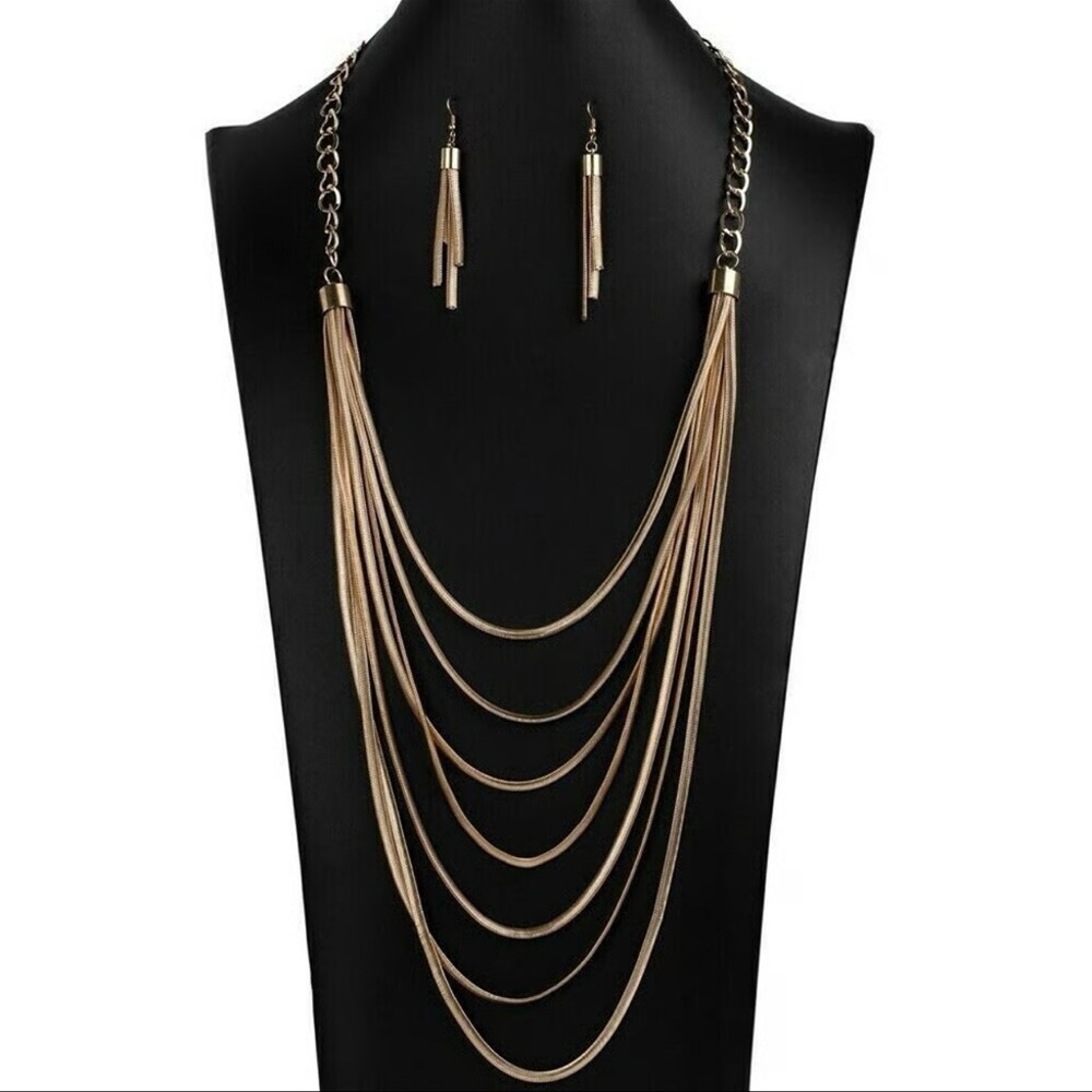 Elegant Gold Layered Necklace and Earring Set Zi Collection